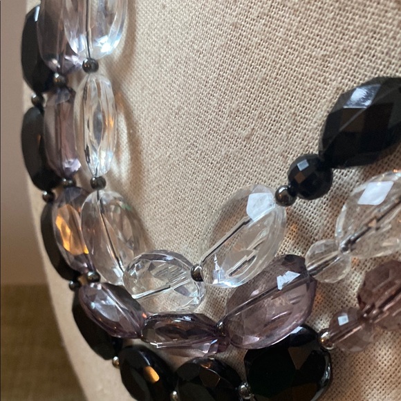 Gorgeous triple strand, Black and Clear Beaded Necklace Set - Picture 4 of 5
